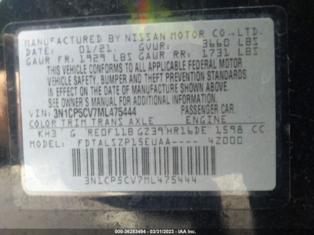 3N1CP5CV7ML475444 Nissan KICKS SV