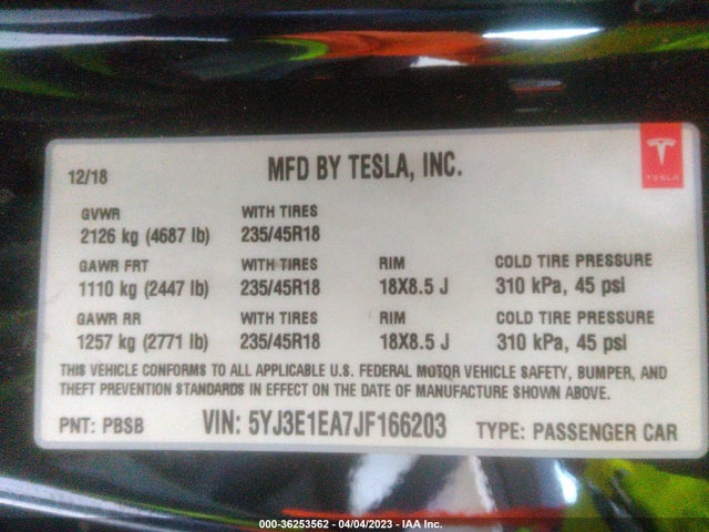 Tesla Model 3 Range Battery 2018 5YJ3E1EA7JF166203 Image 11