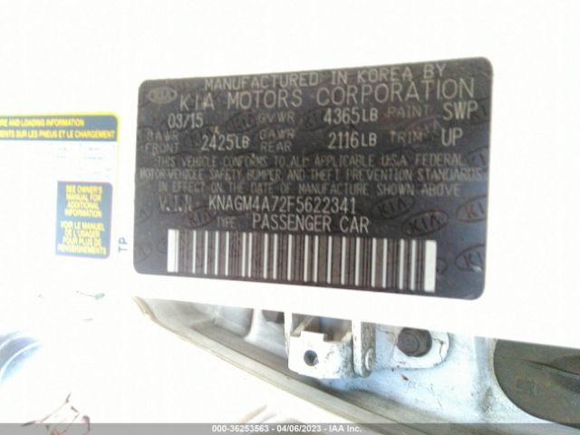 KNAGM4A72F5622341 KIA Optima Lx