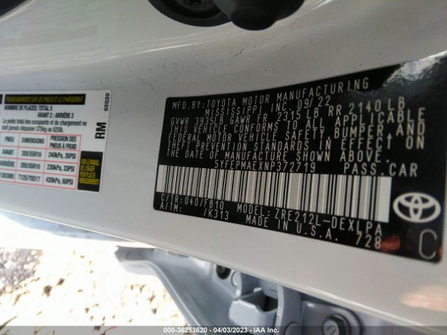 5YFEPMAEXNP372719 Toyota COROLLA LE