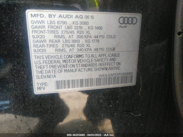 WA1LGAFEXFD029163 Audi Q7 3.0t Premium Plus