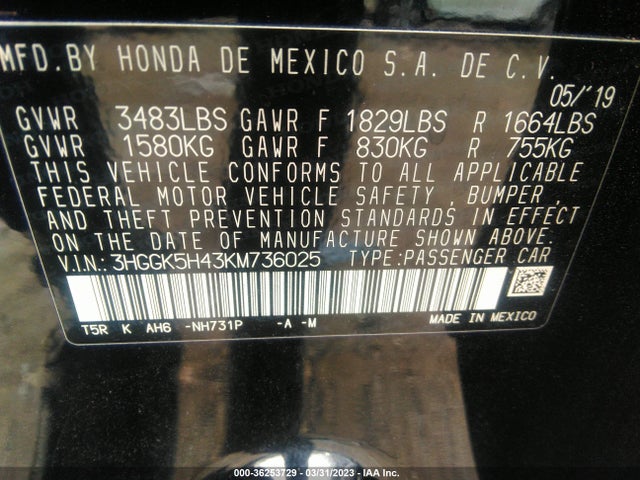 Honda FIT LX 2019 3HGGK5H43KM736025 Image 9