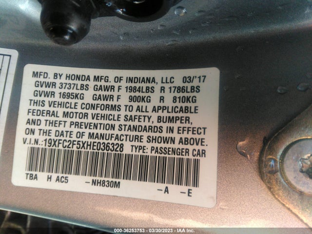 Honda Civic Sedan Lx 2017 19XFC2F5XHE036328 Image 9