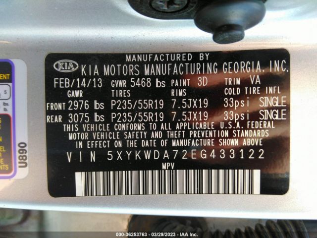 5XYKWDA72EG433122 KIA SORENTO SX