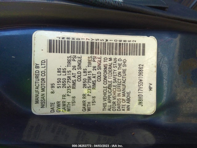 1995 NISSAN PATHFINDER LE/SE/XE VIN: JN8HD17Y5SW106862