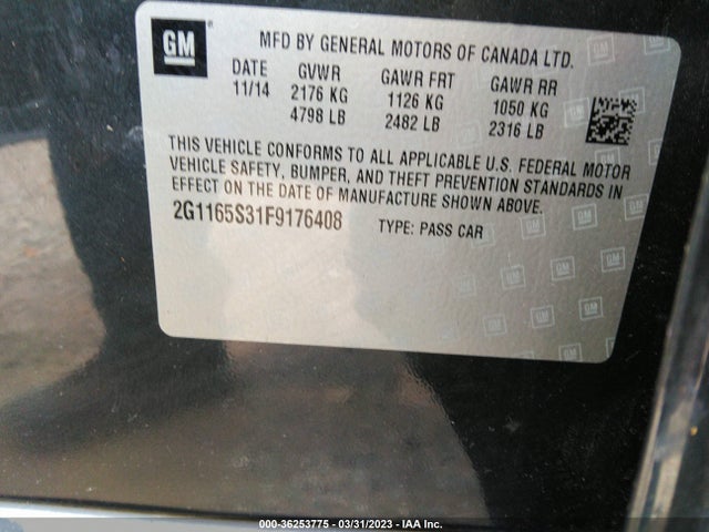 Chevrolet IMPALA 2LZ 2015 2G1165S31F9176408 Image 9