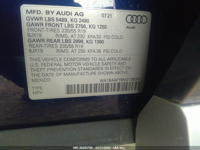 WA1BAAFY8M2136387 Audi Q5 Premium Plus