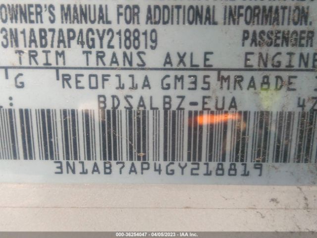 3N1AB7AP4GY218819 Nissan Sentra Sr/sl/s/sv/fe+ S
