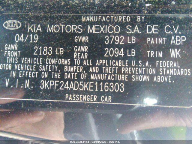 3KPF24AD5KE116303 KIA Forte Lxs