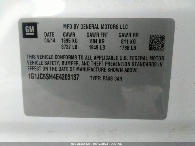 Chevrolet SONIC LT 2014 1G1JC5SH4E4203137 Image 9