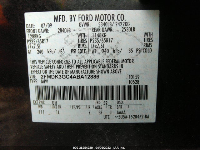 2010 FORD EDGE SE VIN: 2FMDK3GC4ABA12886