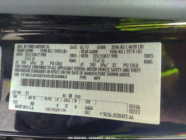 2017 Ford Escape, VIN: 1FMCU0GDXHUE04983
