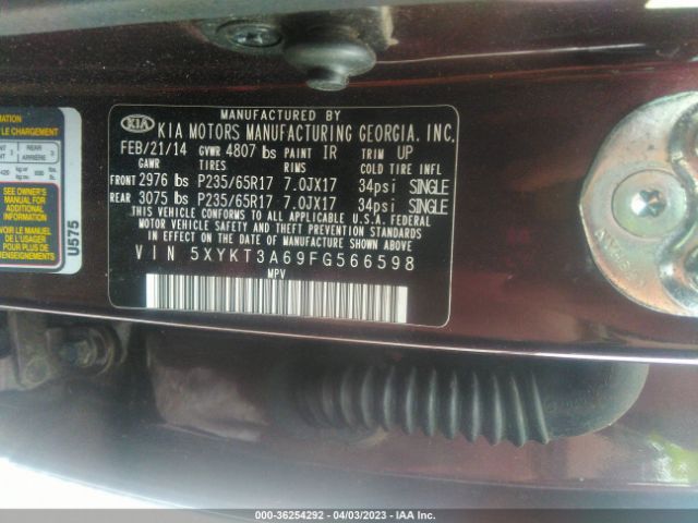 5XYKT3A69FG566598 KIA SORENTO LX