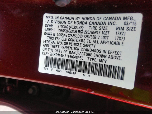 Honda Cr-v Ex-l 2015 2HKRM4H71FH646955 Image 9
