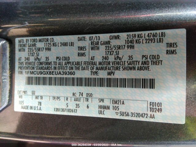 1FMCU9GX8EUA39360 Ford ESCAPE SE