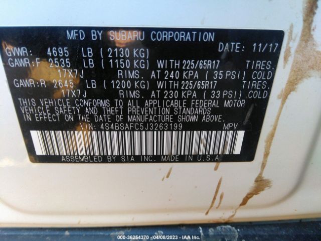 4S4BSAFC5J3263199 Subaru Outback Premium