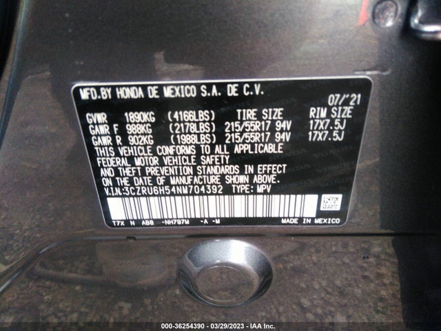 2022 HONDA HR-V EX VIN: 3CZRU6H54NM704392