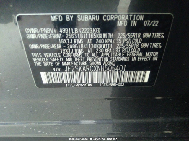 JF2SKARCXNH505401 Subaru Forester Touring