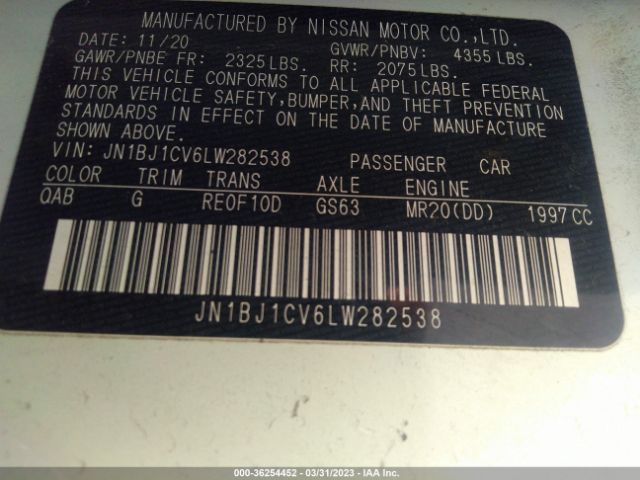JN1BJ1CV6LW282538 Nissan Rogue Sport Sv