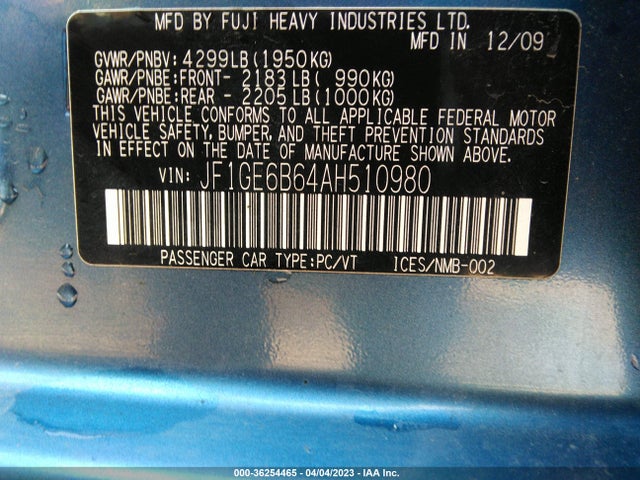 2010 SUBARU IMPREZA SEDAN I PREMIUM SPECIAL EDITION VIN: JF1GE6B64AH510980