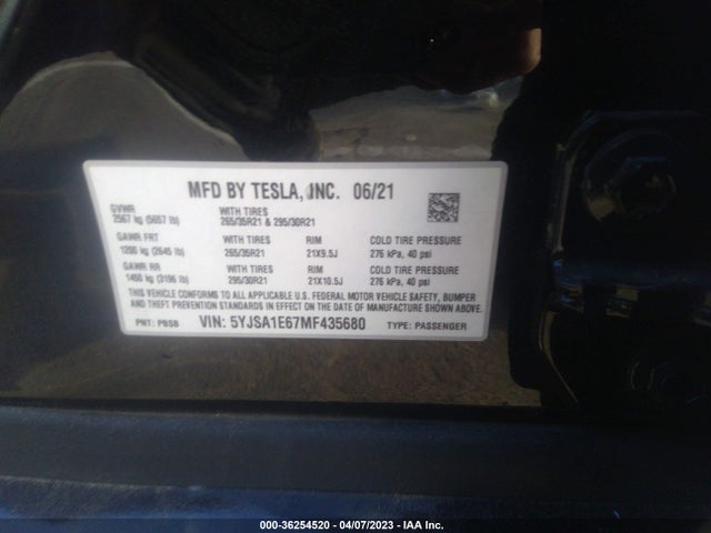Tesla Model S Plaid 2021 5YJSA1E67MF435680 Image 9