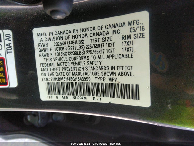Honda CR-V SE 2016 2HKRM3H48GH543999 Image 9