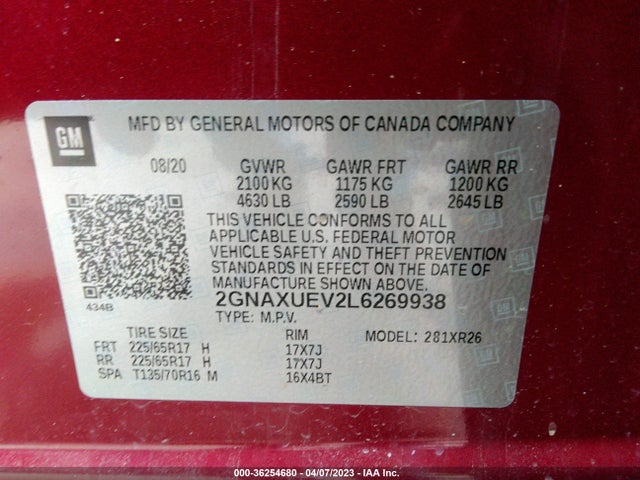 Chevrolet EQUINOX LT 2020 2GNAXUEV2L6269938 Image 9