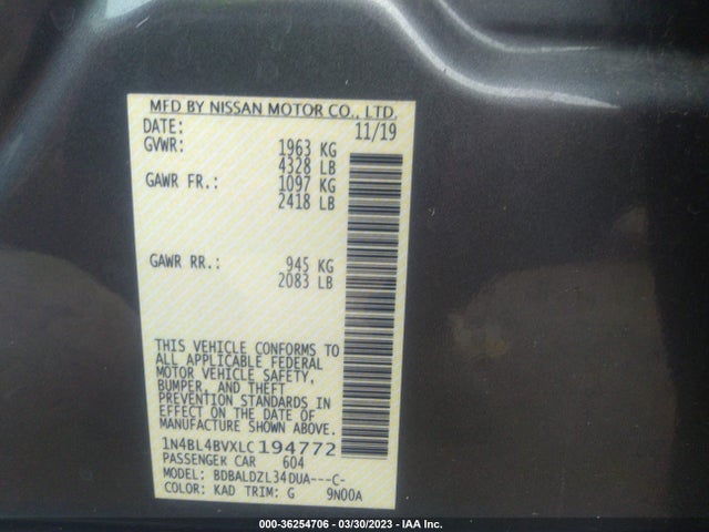 Nissan Altima 2.5 S 2020 1N4BL4BVXLC194772 Image 11