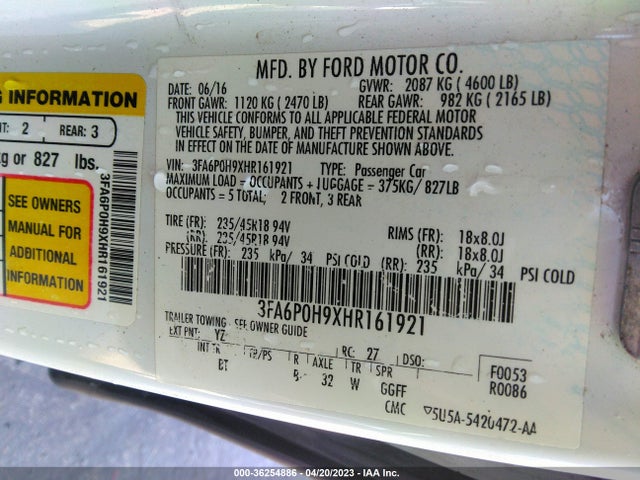 Ford FUSION SE 2017 3FA6P0H9XHR161921 Image 9