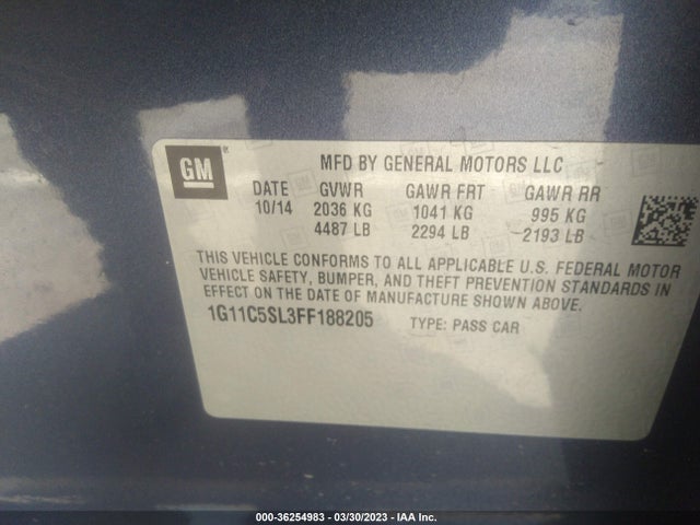 2015 CHEVROLET MALIBU LT VIN: 1G11C5SL3FF188205