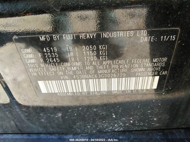 4S3BNAC63G3026729 Subaru Legacy 2.5i Premium