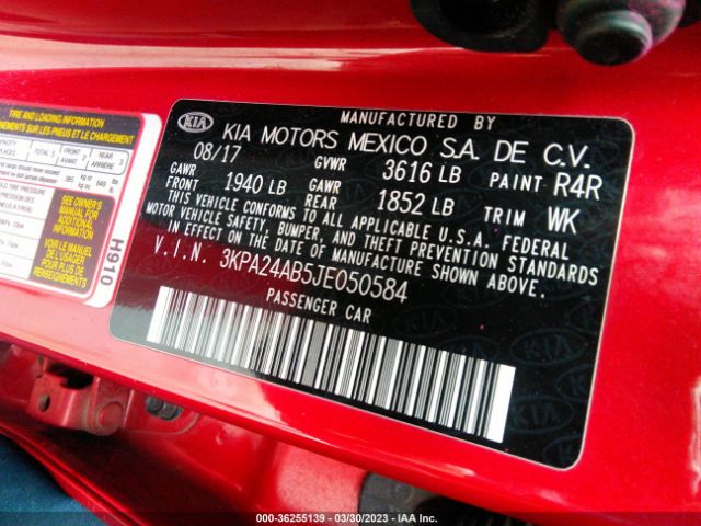 3KPA24AB5JE050584 KIA RIO S