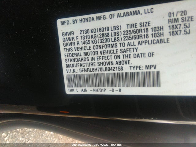Honda Odyssey Ex-l 2020 5FNRL6H70LB042158 Image 9