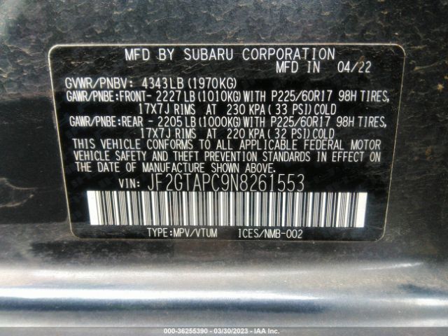 JF2GTAPC9N8261553 Subaru Crosstrek Premium