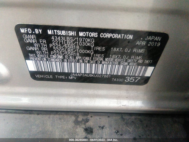 JA4AP3AU8KU027861 Mitsubishi Outlander Sport 2.0