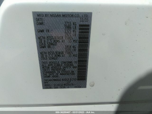 5N1AR2MN6GC602370 Nissan Pathfinder Sl