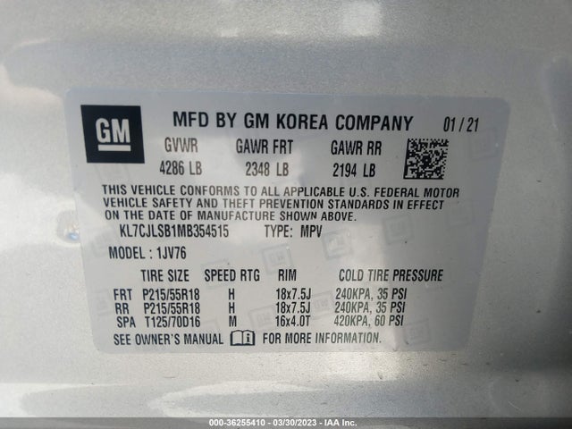 Chevrolet Trax Lt 2021 KL7CJLSB1MB354515 Image 9