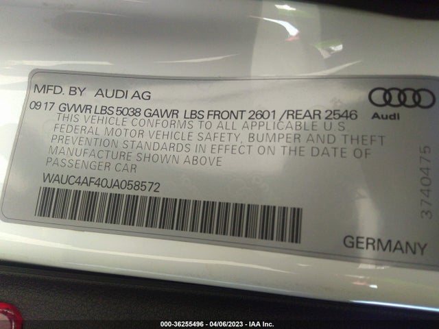 WAUC4AF40JA058572 Audi S4 Prestige