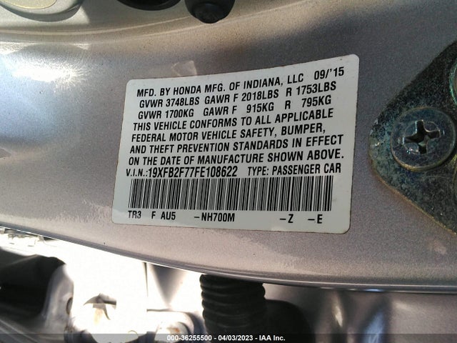 Honda Civic Sedan Se 2015 19XFB2F77FE108622 Image 9
