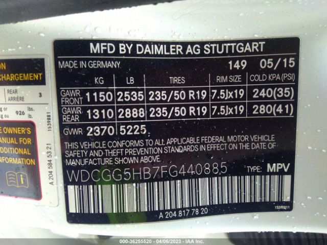 WDCGG5HB7FG440885 Mercedes-Benz Glk-class Glk 350