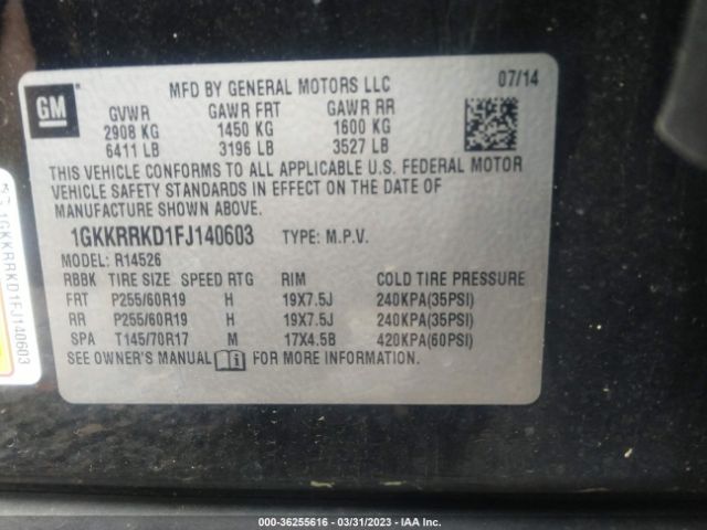 1GKKRRKD1FJ140603 GMC ACADIA SLT