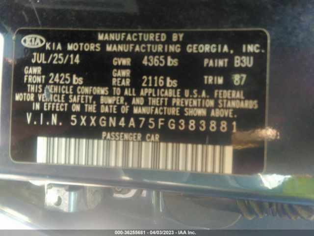 5XXGN4A75FG383881 KIA OPTIMA EX