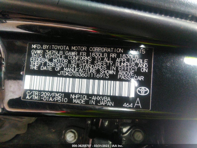Toyota Prius C One/two/three/four 2016 JTDKDTB36G1116913 Image 10
