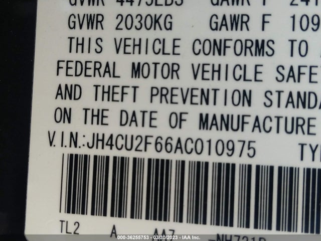 2010 ACURA TSX VIN: JH4CU2F66AC010975