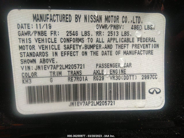 2020 INFINITI Q50 EDITION 30 VIN: JN1EV7AP2LM205721