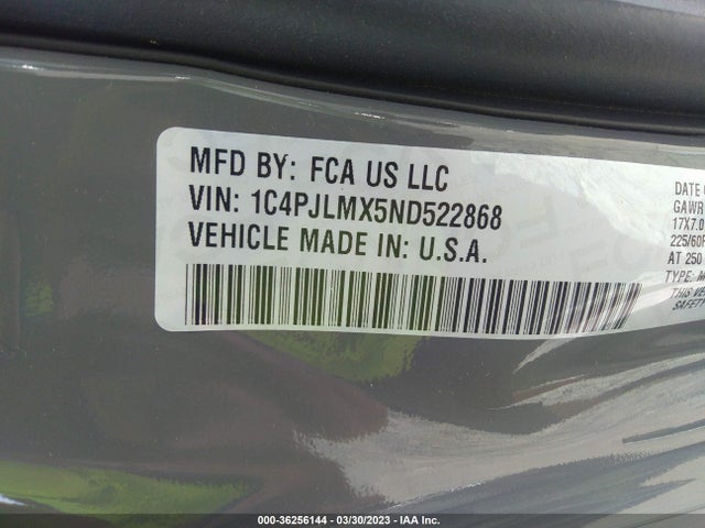 1C4PJLMX5ND522868 Jeep Cherokee Latitude Lux