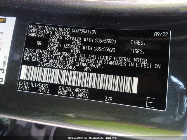 JTJHGKFA2N2029406 Lexus Rx Rx 450hl