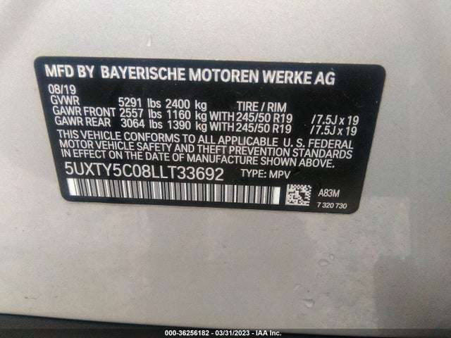 BMW X3 Xdrive30i 2020 5UXTY5C08LLT33692 Image 9