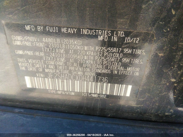 2013 SUBARU FORESTER 2.5X PREMIUM VIN: JF2SHADCXDH441736