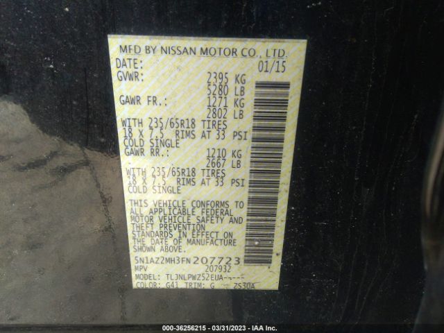 5N1AZ2MH3FN207723 Nissan MURANO S
